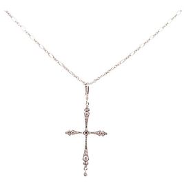 COLLIER PENDENTIF STONE PARIS DEEVA OR BLANC 18K & DIAMANTS 0.32CT PENDANT Argenté