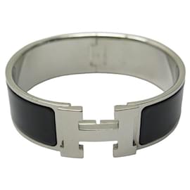 Hermès-HERMES CLIC CLAC H LARGE BRACELET 21 CM IN BLACK ENAMEL PALLADIUM FINISH-Black