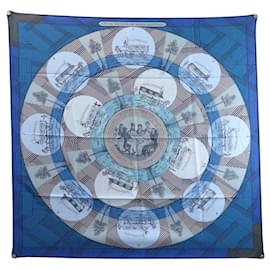Hermès-HERMES SCARF GAME OF OMNIBUSES AND WHITE LADIES 2018 GIANPAOLO PAGNI SCARF-Blue