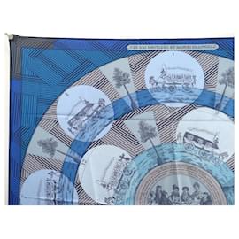 Hermès-HERMES SCARF GAME OF OMNIBUSES AND WHITE LADIES 2018 GIANPAOLO PAGNI SCARF-Blue