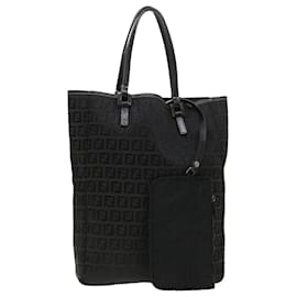 Fendi-FENDI Zucchino Canvas Tote Bag Black Auth rd4638-Black