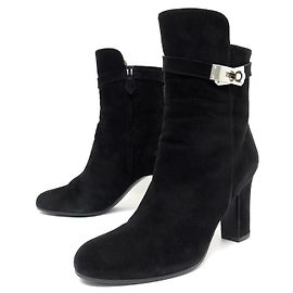 Hermès ZAPATOS BOTAS HERMES PLAYER 40.5 BOTAS KELLY HEBILLA TERCIOPELO CABRA Negro