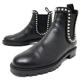 Christian Louboutin-CHRISTIAN LOUBOUTIN CAPAHUTTA SHOES 41 SPIKE SHOES BLACK LEATHER ANKLE BOOTS-Black