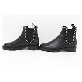 Christian Louboutin-CHRISTIAN LOUBOUTIN CAPAHUTTA SHOES 41 SPIKE SHOES BLACK LEATHER ANKLE BOOTS-Black