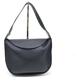 Céline-CELINE MEDIUM ROUND BAG IN BLACK BOX LEATHER LEATHER HANDBAG PURSE-Black
