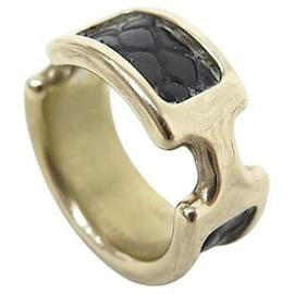Hermès-HERMES OLYMPE PM H RING500058FD89M T53 IN METAL AND LEATHER MADAME NOIR RING-Black