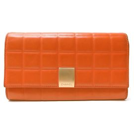 CHANEL CHOCOLATE BAR WALLET IN ORANGE QUILTED LEATHER COIN WALLET Orange