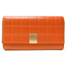 Chanel-CHANEL CHOCOLATE BAR WALLET IN ORANGE QUILTED LEATHER COIN WALLET-Orange