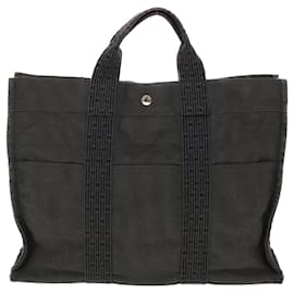 Hermès-HERMES Her Line Hand Bag Canvas Gray Auth 39420-Grey