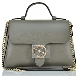Gucci-Gucci Hand Bag Gray Logo Leather Dollar Calf Mod. 510302 CAO0g 002-Grey