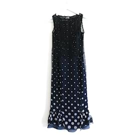 Miu Miu-Miu Miu Vintage Polka Dot Silk Tea Dress-Navy blue