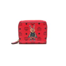 MCM Visetos Bunny Short Wallet Leather Short Wallet Red