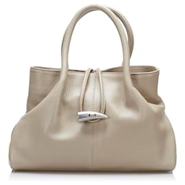 Burberry-Burberry Brown Leather Tote-Brown,Beige