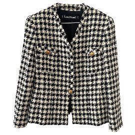 Louis Féraud houndstooth blazer in black cotton, ivory Black Golden Cream