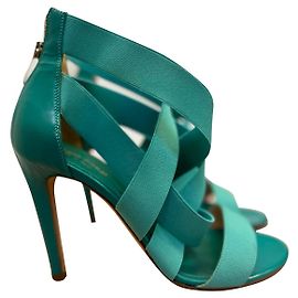 Sergio Rossi Sandalen mit gewebtem Absatz 11 Türkis
