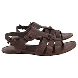 Balenciaga-Balenciaga Sandales Gladiator Arena T-Strap en Cuir Marron-Marron