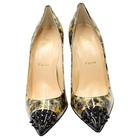 Christian Louboutin-Christian Louboutin Printed Geo 100 Pumps in Multicolor Patent Leather-Yellow