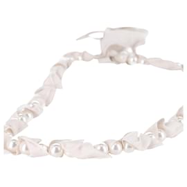 Lanvin-Lanvin-Perlen- und Bandhalskette aus cremefarbenen Perlen-Weiß,Roh