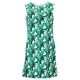 Dolce & Gabbana-Dolce & Gabbana A-Line Banana Leaf Print Mini Dress in Green Cotton-Green