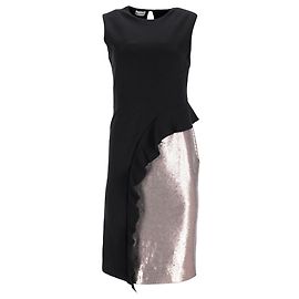 Philosophy Di Lorenzo Serafini Robe de Cocktail Midi en Polyester Noir et Paillettes Champagne Noir