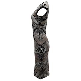 Alexander Mcqueen-Alexander Mcqueen Dragonfly Sleeveless Knit Midi Dress in Black Print Wool-Other