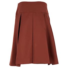 Hugo Boss-Hugo Boss Box Pleated Midi Skirt in Ochre Brown Polyester-Brown,Red