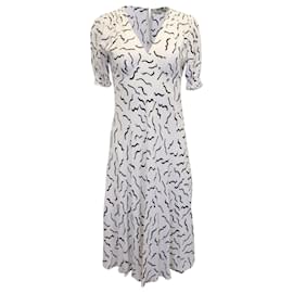 Diane Von Furstenberg-Diane Von Furstenberg V-Neck Printed Midi Dress in White Viscose-Other