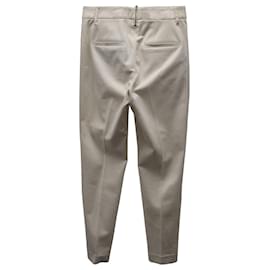 Brunello Cucinelli-Brunello Cucinelli Pantalon à boucle de ceinture Monili en coton crème-Blanc,Écru