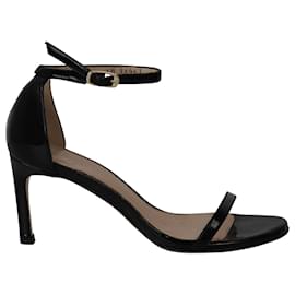 Stuart Weitzman-Stuart Weitzman Minimalist Ankle Strap Sandals in Black Patent Leather-Black