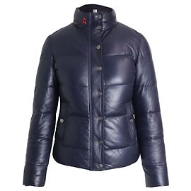 Perfect Moment Quilted Puffer Jacket in Navy Blue Lambskin Leather Blue Navy blue