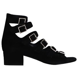 Saint Laurent Babies sandali con cinturino in camoscio nero Nero