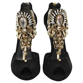 Rene Caovilla-Rene Caovilla Crystal-Embellished High Heel Sandals in Black Suede-Black