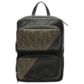 Fendi-Fendi  Zucca FF Diagonal-Paneled Backpack in Black Nylon-Black
