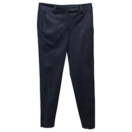 Brunello Cucinelli-Brunello Cucinelli Classic Trousers in Navy Blue Cotton-Navy blue