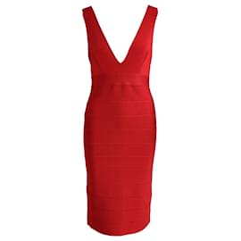 Herve Leger-Herve Leger Icon Cocktail Dress in Red Rayon-Red