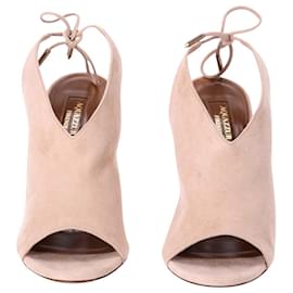 Aquazzura-Aquazzura Ami Peep-Toe High Heel Sandals in Beige Suede-Beige