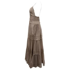 Autre Marque-Charo Ruiz Cindy Crocheted Lace-paneled Maxi Dress in Beige Cotton-Beige