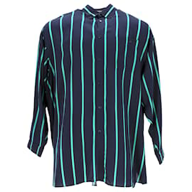 Balenciaga-Balenciaga Striped Shirt in Navy Blue Polyester-Blue,Navy blue