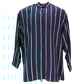 Balenciaga-Camisa listrada Balenciaga em poliéster azul marinho-Azul,Azul marinho