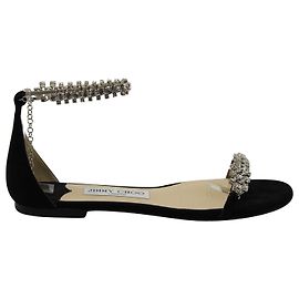 Jimmy Choo Shiloh Flat Embellished Sandals in Black Suede Black