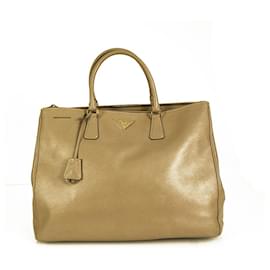 Prada-PRADA XL Saffiano Lux gefütterte Shopper-Handtasche aus beigem Leder mit Reißverschluss, Visone-Beige