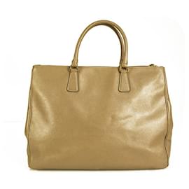 Prada-PRADA XL Saffiano Lux gefütterte Shopper-Handtasche aus beigem Leder mit Reißverschluss, Visone-Beige