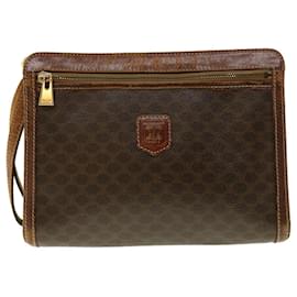 Céline-CELINE Macadam Canvas Clutch Bag PVC Leather 2Set Brown Auth fm2235-Brown