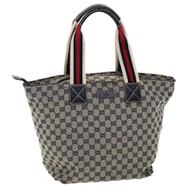 Gucci-GUCCI Sherry Line GG Canvas Tote Bag Navy Red 204991 auth 39963-Red,Navy blue