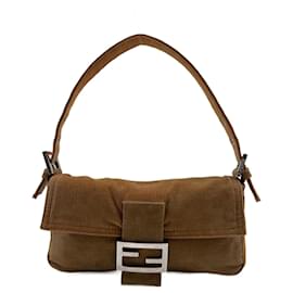 Fendi-Baguette Fendi en velours côtelé marron-Marron