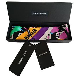 DOLCE & GABBANA Fular de sarga de seda con estampado de salpicaduras de pintura y logo Multicolor
