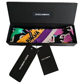Dolce & Gabbana-DOLCE & GABBANA Foulard in twill di seta con schizzi di vernice e stampa logo-Multicolore