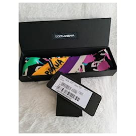 Dolce & Gabbana-DOLCE & GABBANA Lenço de sarja de seda com respingos de tinta e estampa de logo-Multicor