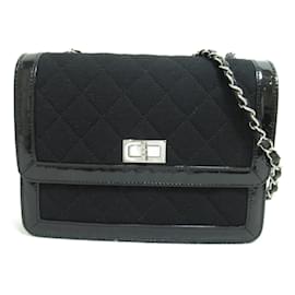 Chanel-Reissue Cotton & Patent Trim Flap Bag-Black
