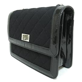 Chanel-Reissue Cotton & Patent Trim Flap Bag-Black